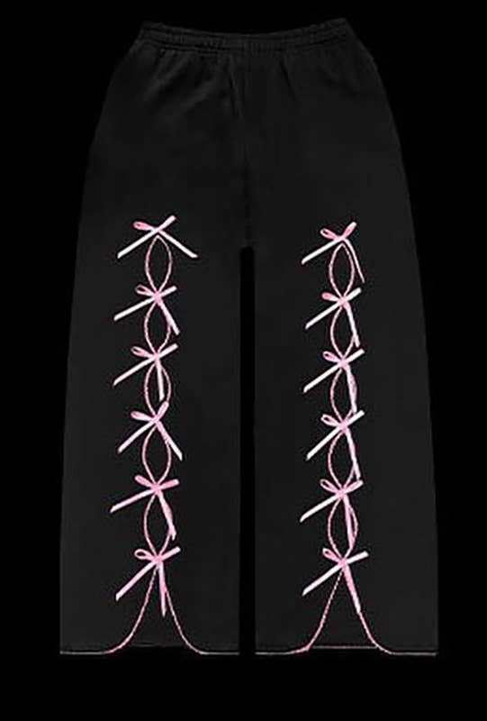 Tourtiwi - Wholesale Lounge Sweatpants/Joggers - Women's - Solid color bow velvet casual hollow sweatshirt sports pants3