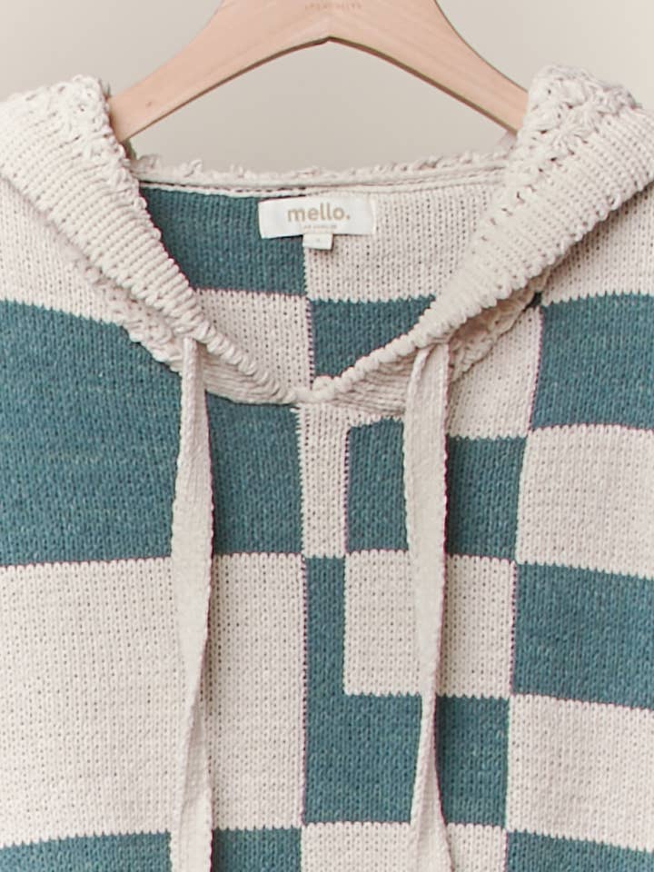 Mello. - Wholesale Knit Sweater - Women's - Hooded Multi Checker Drawstring Sweater13