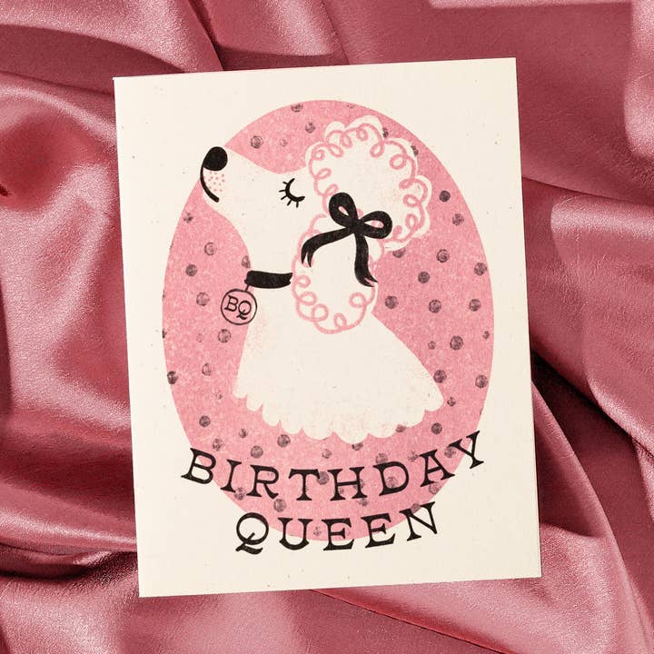 Birthday Queen Dog - Risograph Card for wholesale by Bromstad Printing Co.