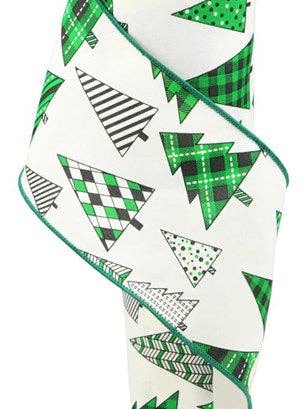 4"X10YD GINGHAM/POLKA DOT/STRIPE TREE IVORY/GREEN/BLACK (BG) for wholesale by Waterman's Loft Inc.