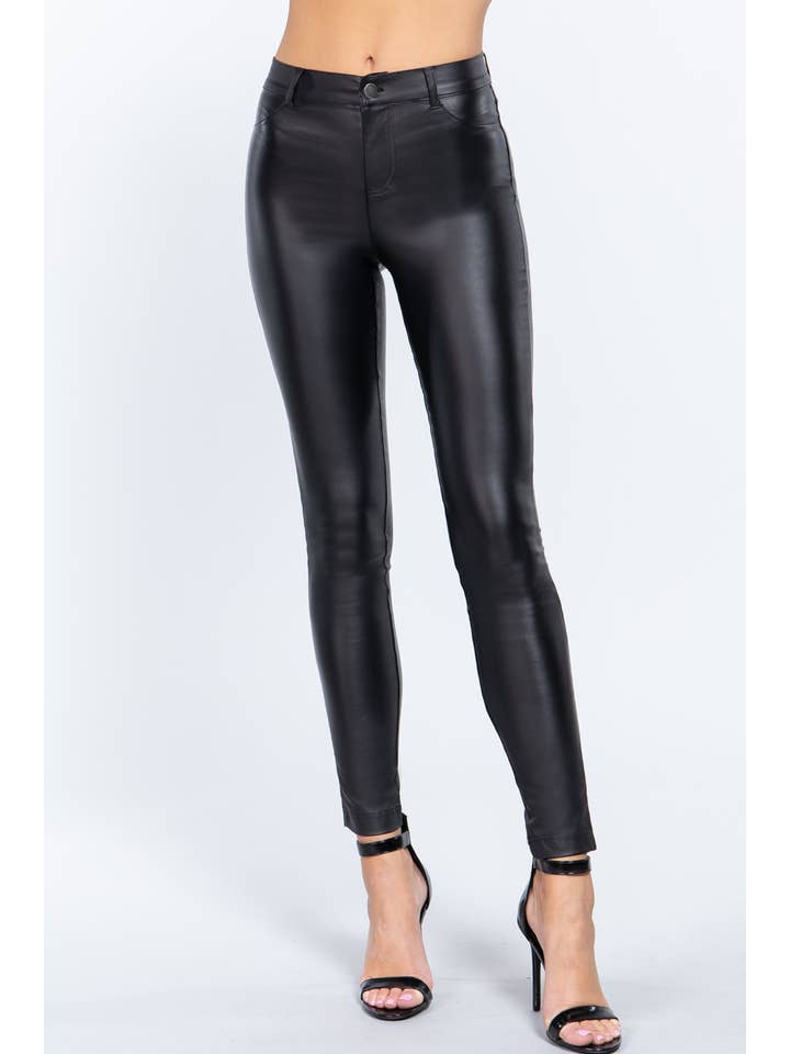 Active Basic | Active USA - Wholesale Pants - Women's - Pu Faux Leather Coated Long Pants 4