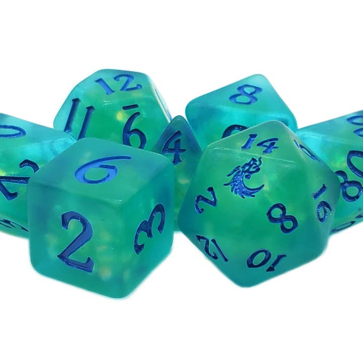 Infused - Frosted Firefly - Cyan w/ Blue - New Design for wholesale by Old School Dice