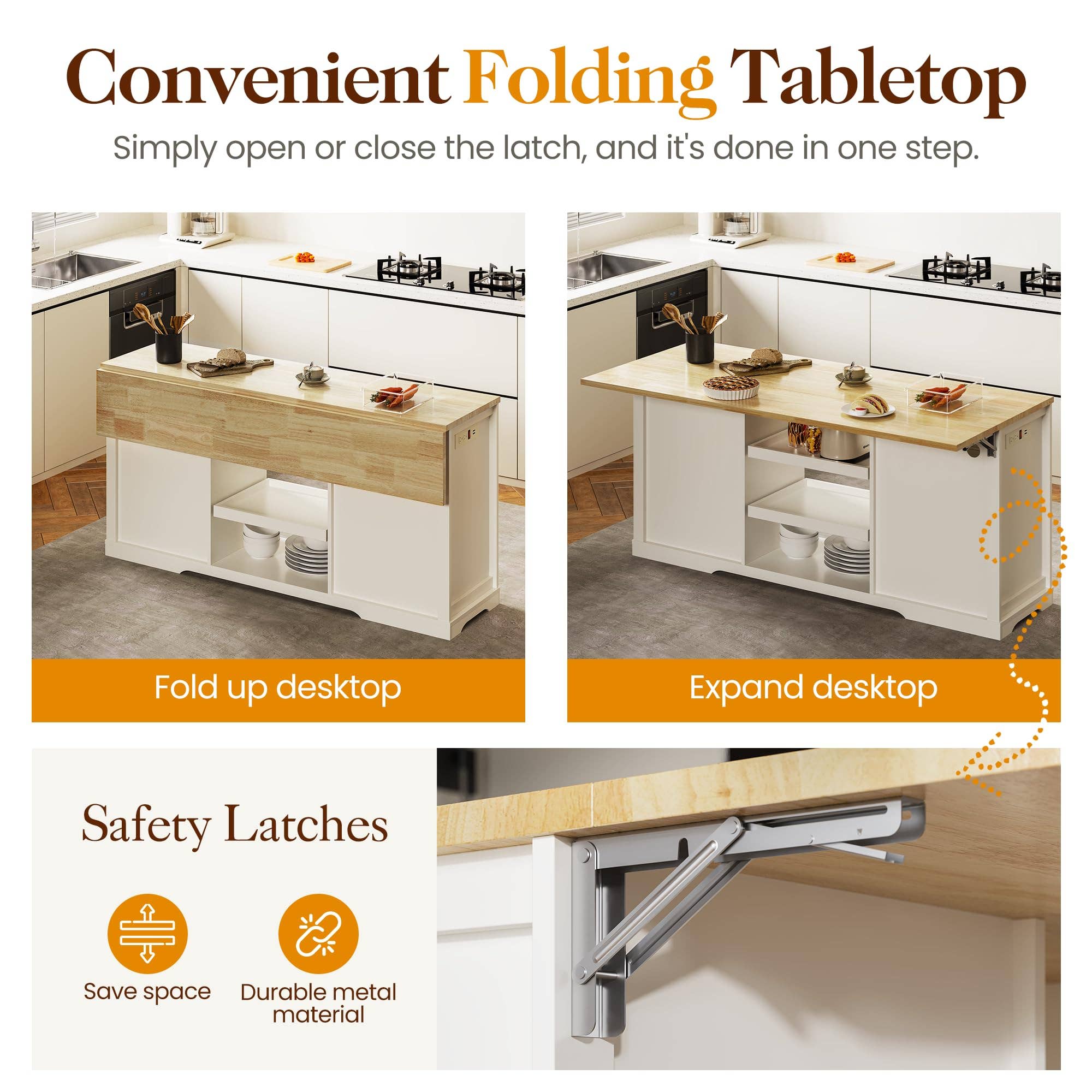 Heynemo - Wholesale Kitchen Storage/Organizer - 59 Inch Large Kitchen Island with Power Outlet and Pet Bowl4