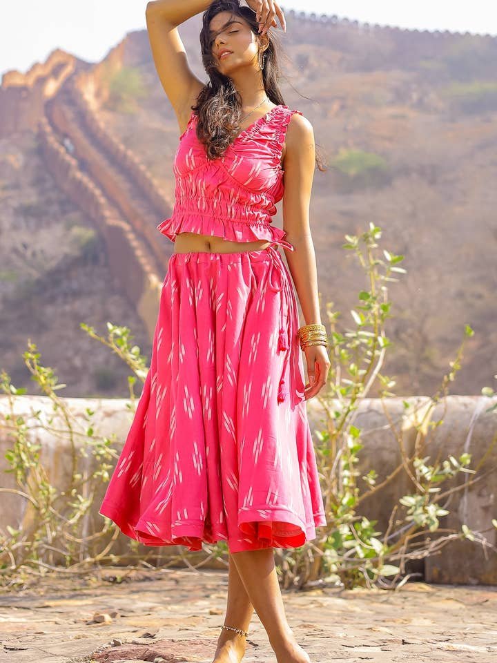 THE RITA TRIBAL IKAT MIDI SKIRT for wholesale by Must Love Travel Clothing