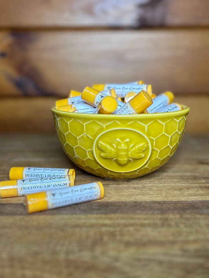 Beehive Lip Balm Tubes - with Honeycomb Bowl! for wholesale by Queen Bee Remedies LLC