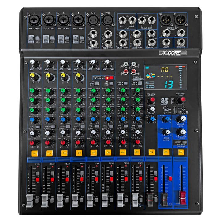 5Core Audio Mixer 12 Channel Bluetooth USB DJ Soundboard for wholesale by K Cube Inc