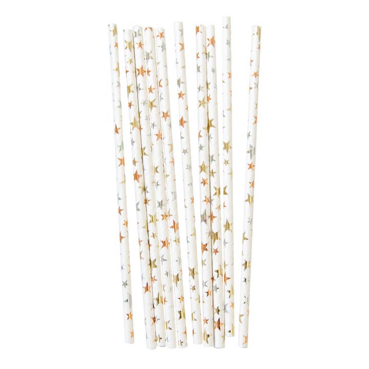 Assorted Metallics - Paper Party Straws Stars Design (x30) for wholesale by Party Pieces