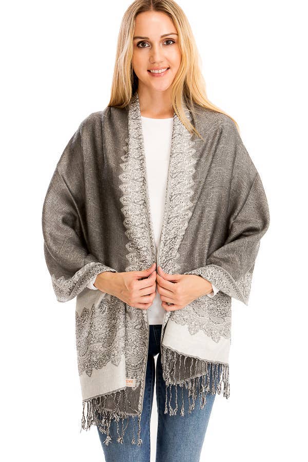 Cap Zone - Wholesale Scarf - Women's - Luxury Delicate Paisley Versatile Wrap Faux Pashmina29