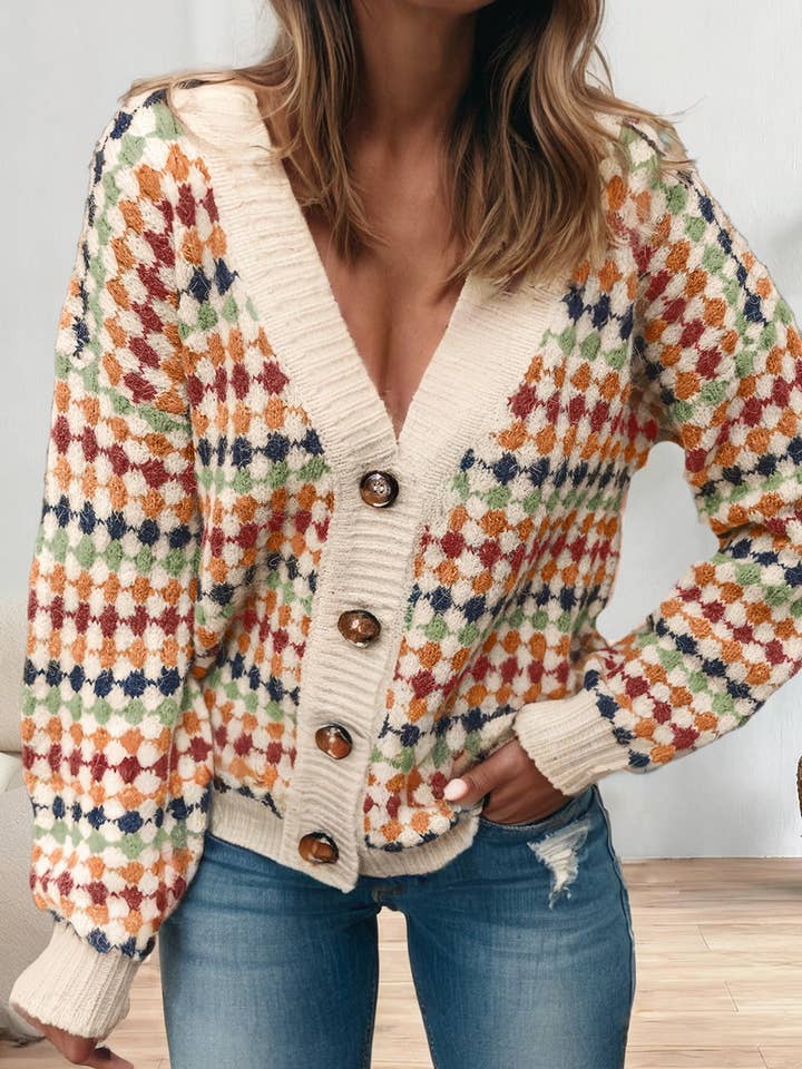 Cardigan en tricot à motif à pois avec boutons sur le devant et col en V pour la vente par LA Society