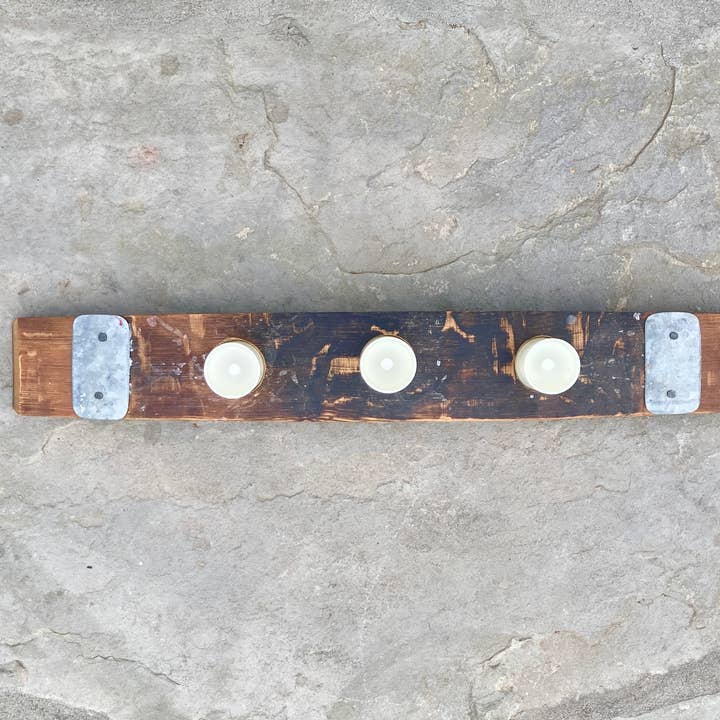 Honest Woodcraft - Wholesale Candle Holder - Farmhouse Style Table Centerpiece Reclaimed Wine Barrel Art