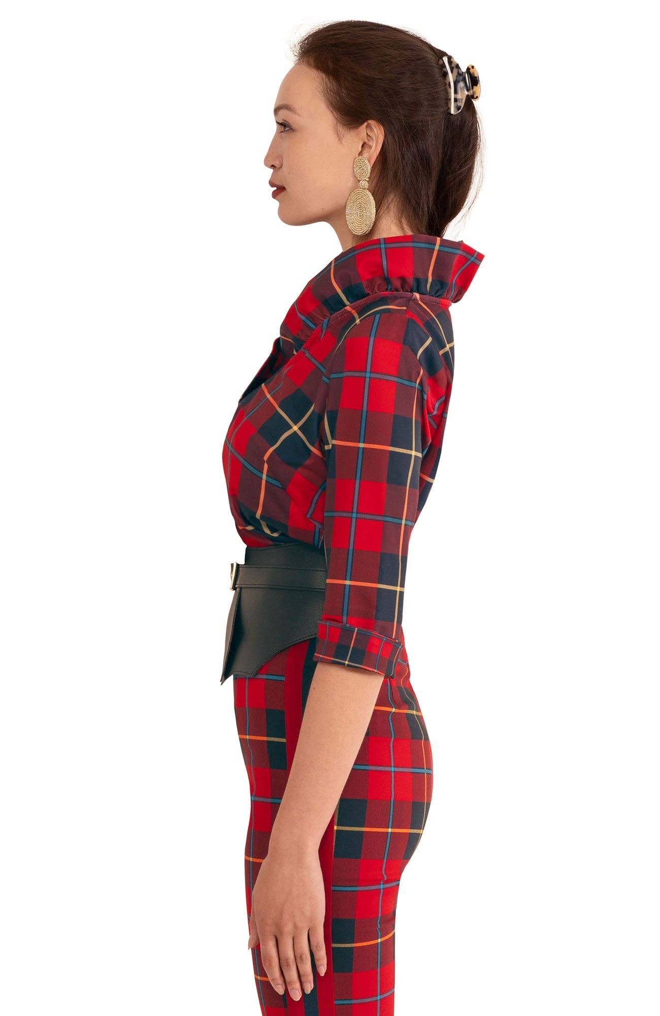 Gretchen Scott LLC – wholesale Blouse – Women’s – Ruffneck Top - Plaidly Cooper12