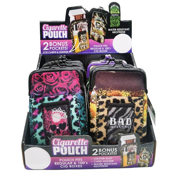 Novelty Brands - Wholesale Retailer Display - Home & Living - Neoprene Cigarette Pouch with Pocket Assortment- 8/Display1