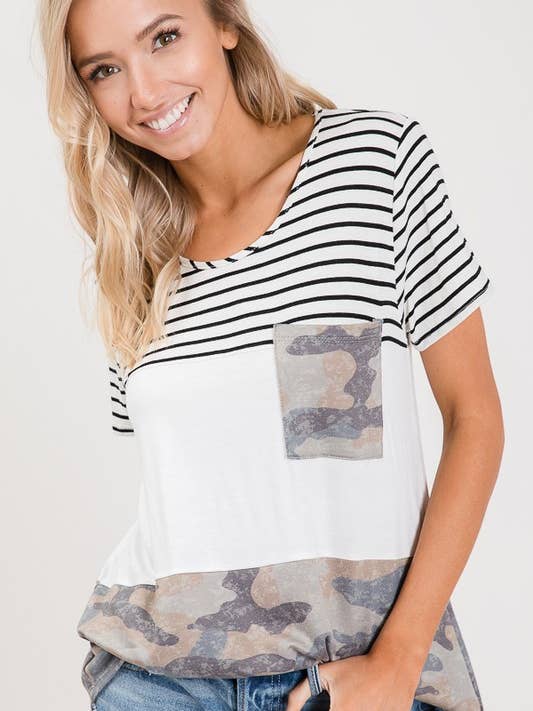 7736-Camo Print color block top for wholesale by lovely melody