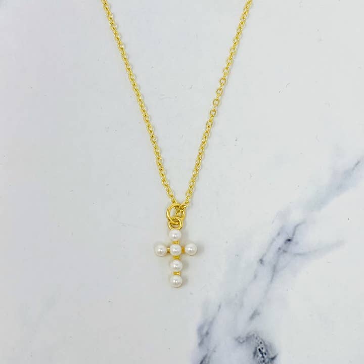Shell Pearl Cross Necklace for wholesale by Ellison+Young