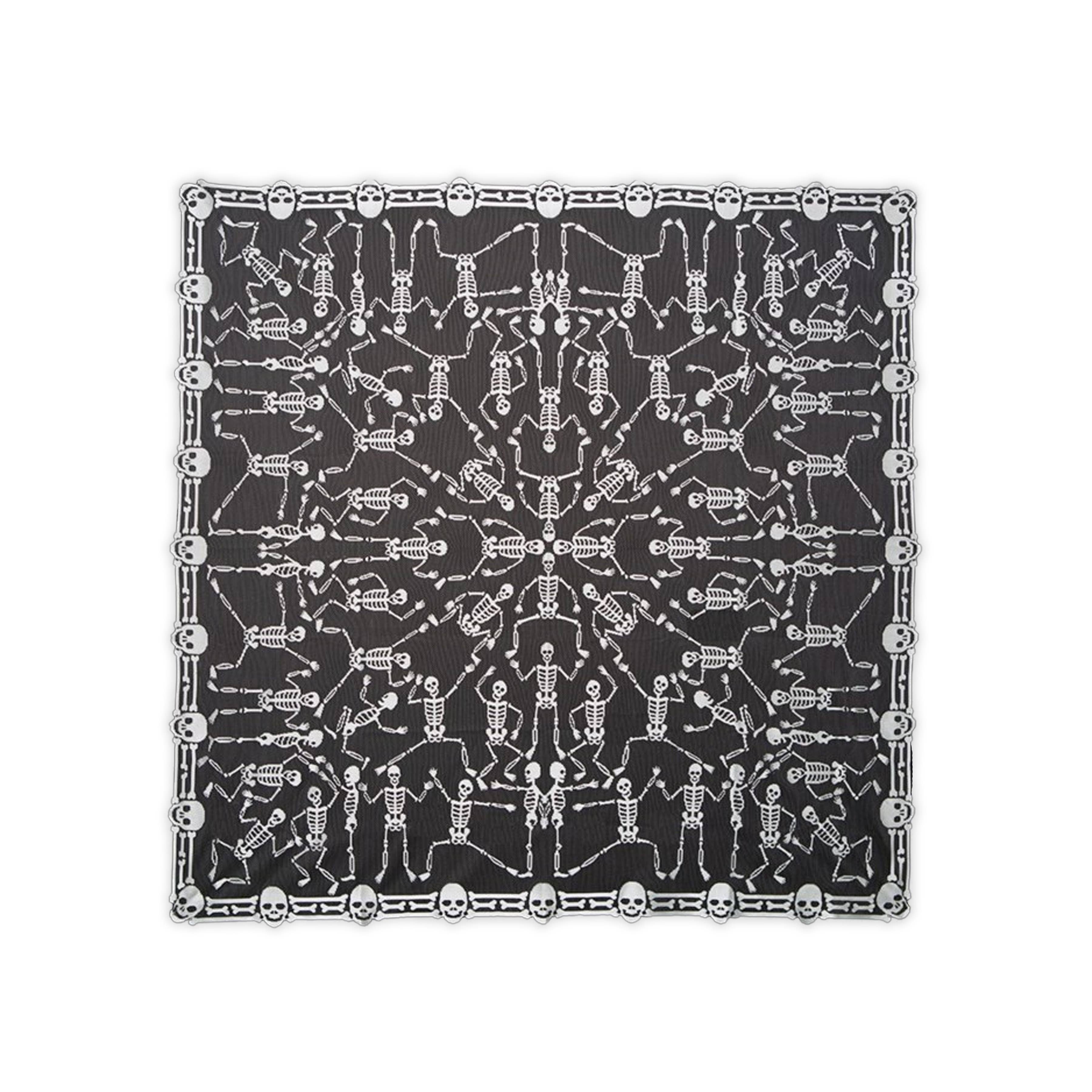 Heritage Lace - Wholesale Tablecloth - Halloween Skeleton Dance 58x58 Lace Tablecloth Pewter1