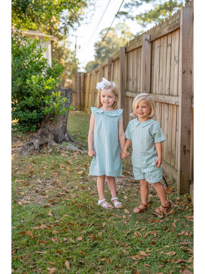 The Oaks Apparel Company - Wholesale Dress - Kids - Ally Kole Blue & Green Stripe Dress