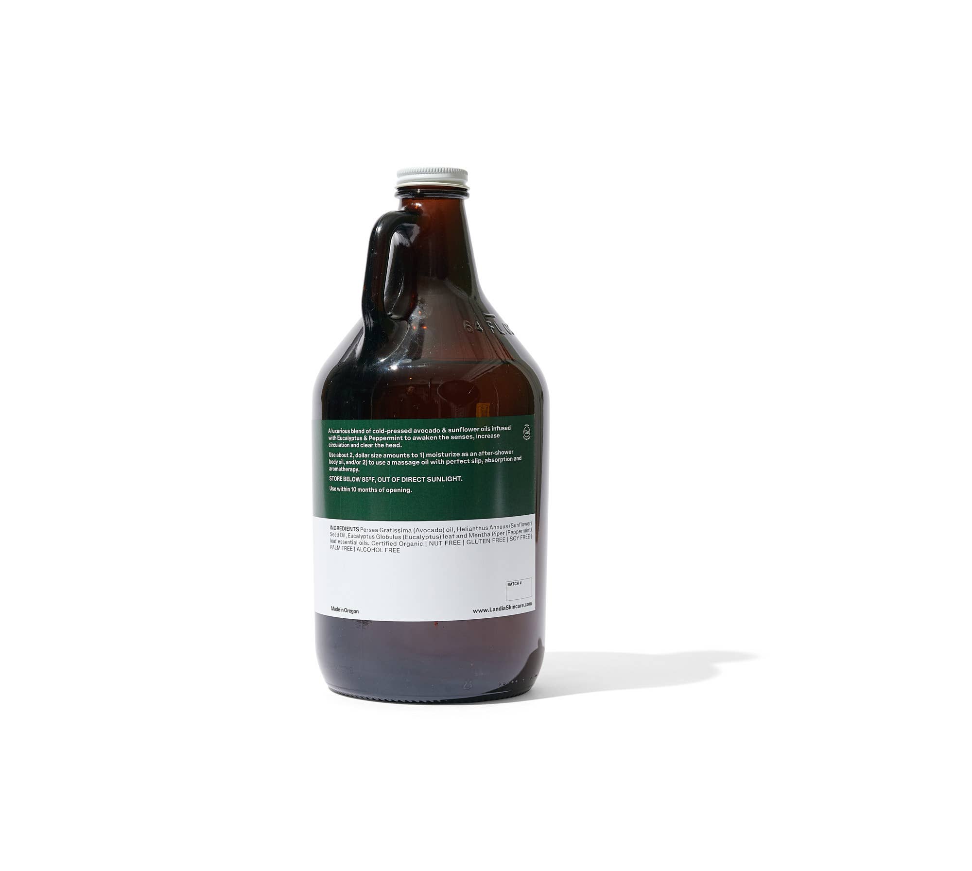 Landia Skincare, LLC – Großhandel Bade-/Körperöl – Peppermint + Eucalyptus Körperöl-Glasflasche, Metalldeckel5