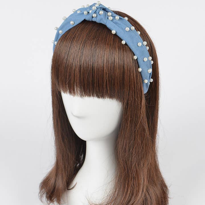 3AM BY H&D ACCESSORIES - Wholesale Fashion Headband - Women's - Denim and Pearl Headband
