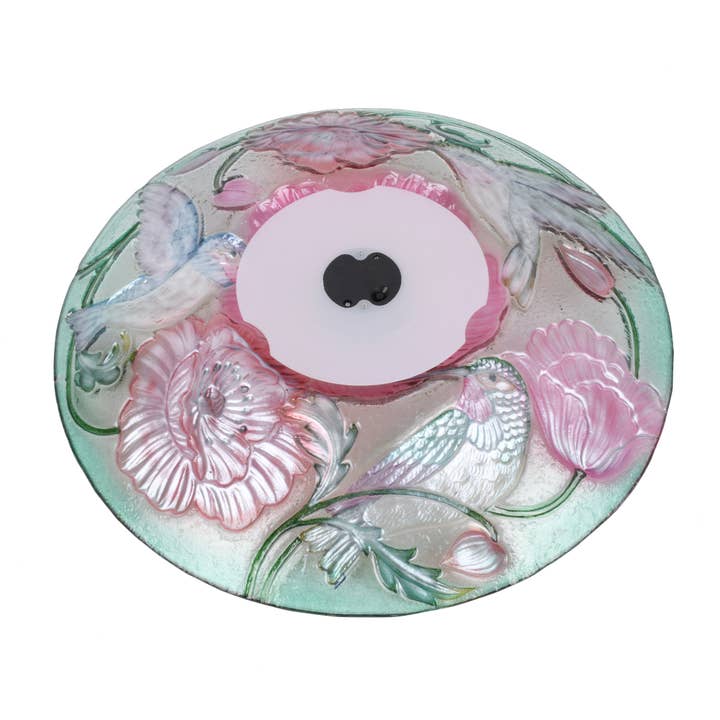 Hi-Line Gift Ltd. - Vente Bain pour oiseaux - Bain d'oiseaux en verre floral à LED solaire - Colibri et coquelicots6
