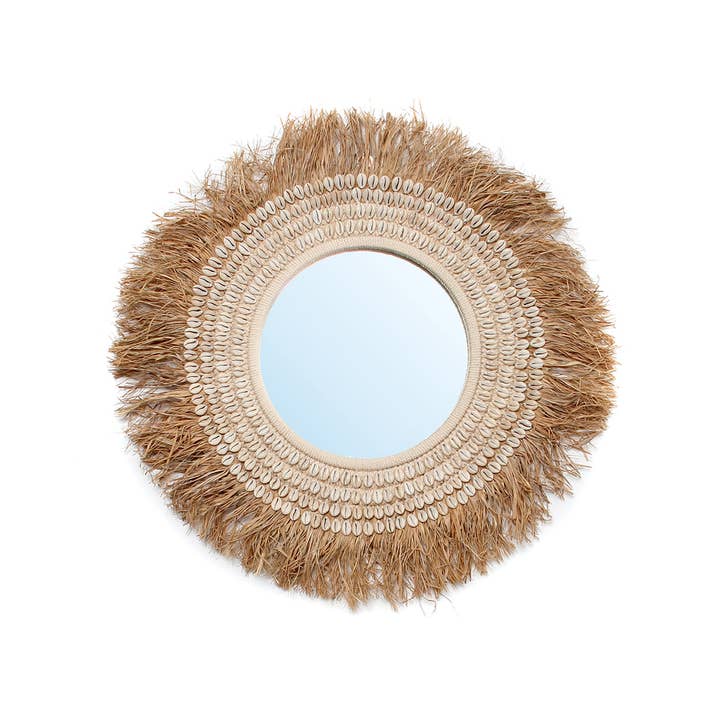 Bazar Bizar Living - Venta al por mayor Espejos de pared - Espejo The Raffia Cowrie - Blanco Natural
