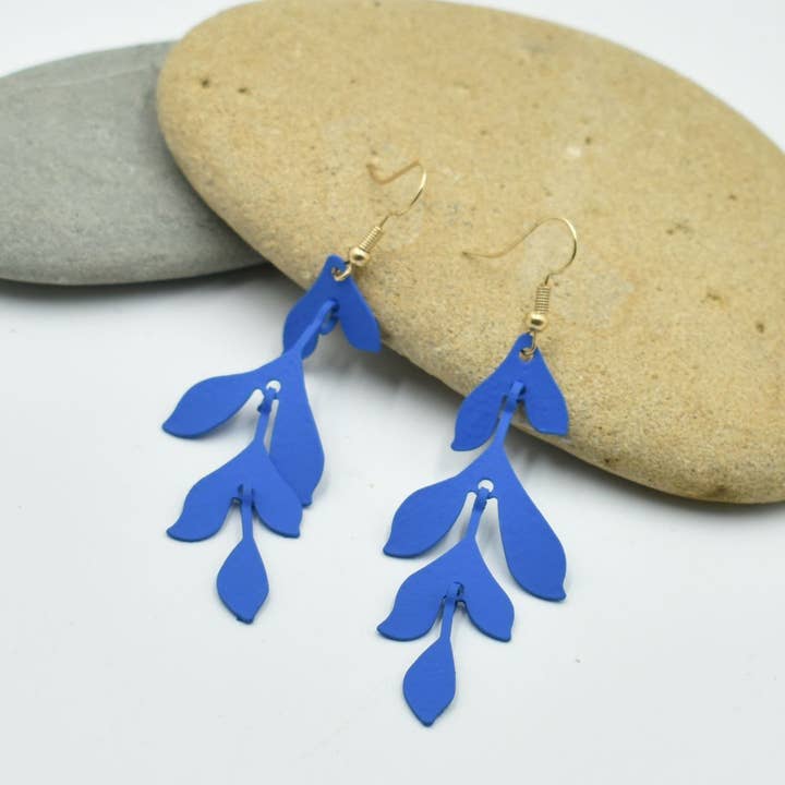 THSE1090: Azul marino: Pendientes de hoja para venta al por mayor de Taylor Hill Scarves & Co