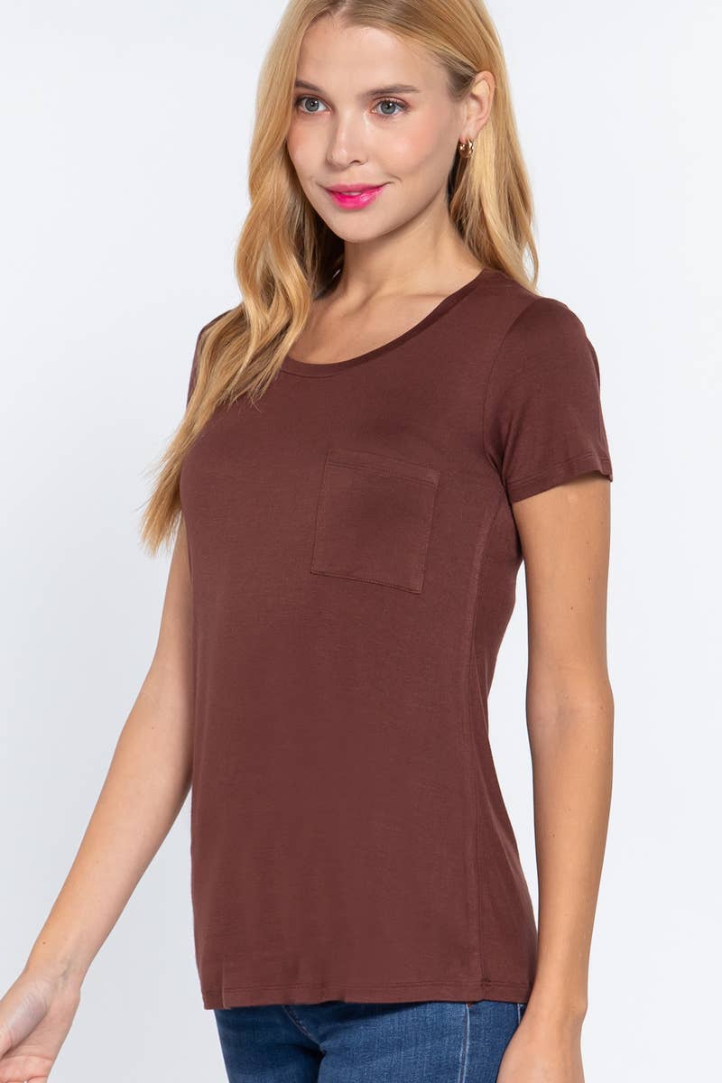 42POPS - Wholesale T-Shirt - Women's - ",._ Chest Pocket Slim Scoop Neck Tee21