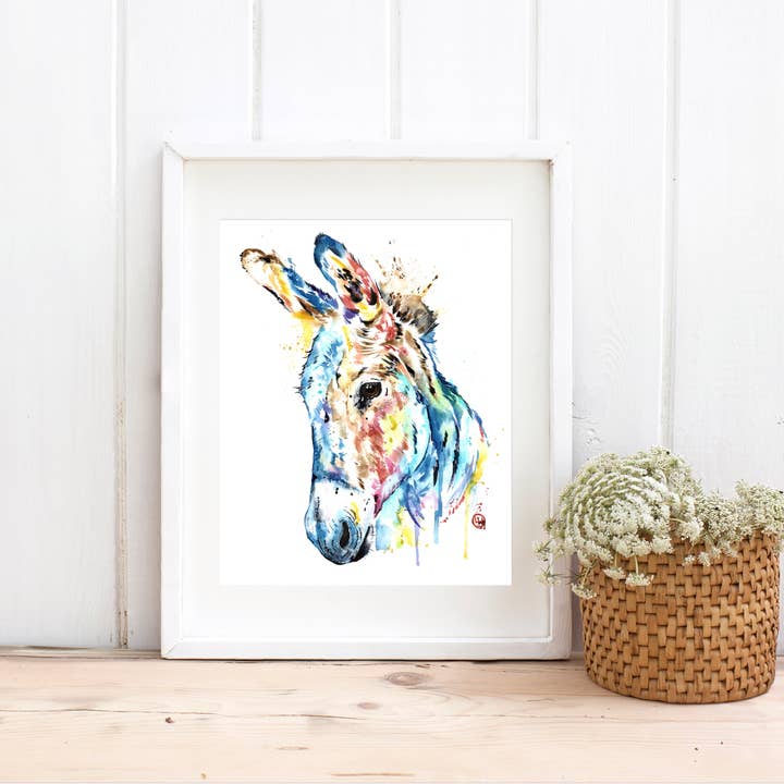 Donkey Art Print - Watercolor Painting, Farm Artwork for wholesale by Whitehouse Art