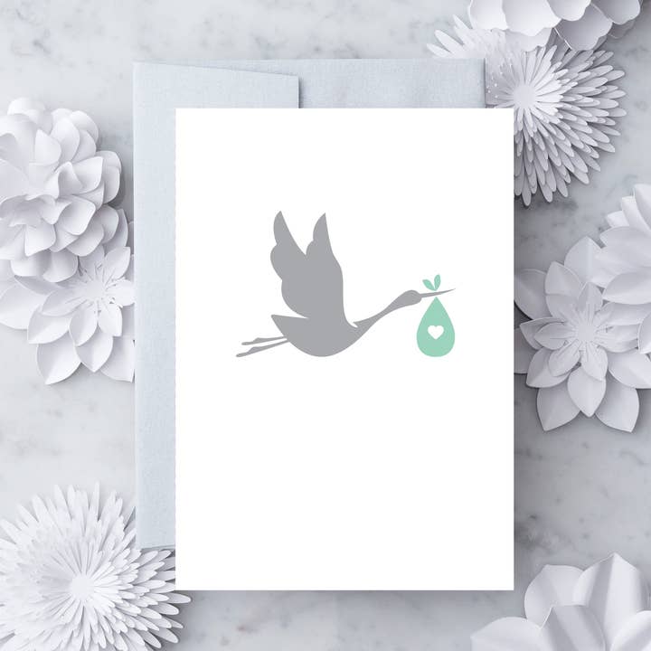 BB13 - Tarjeta de felicitación de la nueva cigüeña bebé para venta al por mayor de Design With Heart