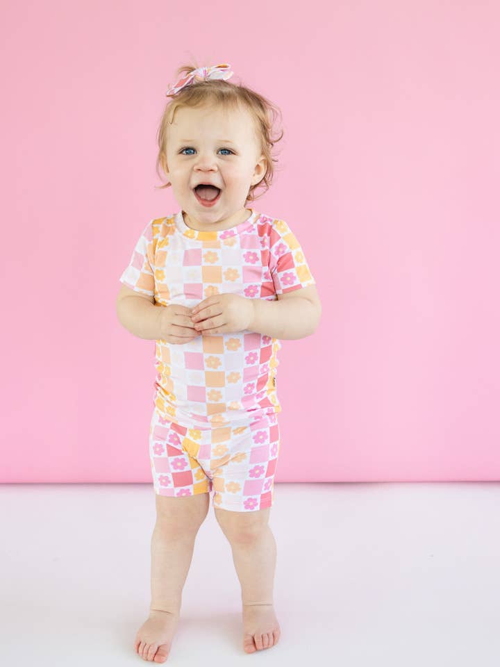 SUMMER SUNSET CHECKERS DREAM SHORT SET for wholesale by Dream Big Little Co.
