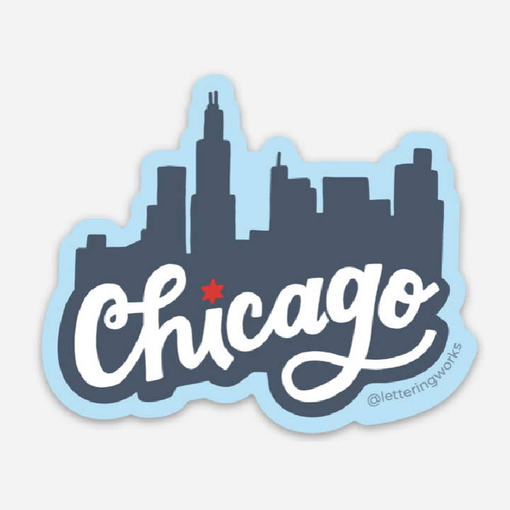 Lettering Works - Wholesale Sticker - Hand-Drawn Chicago Skyline Sticker (Blue)