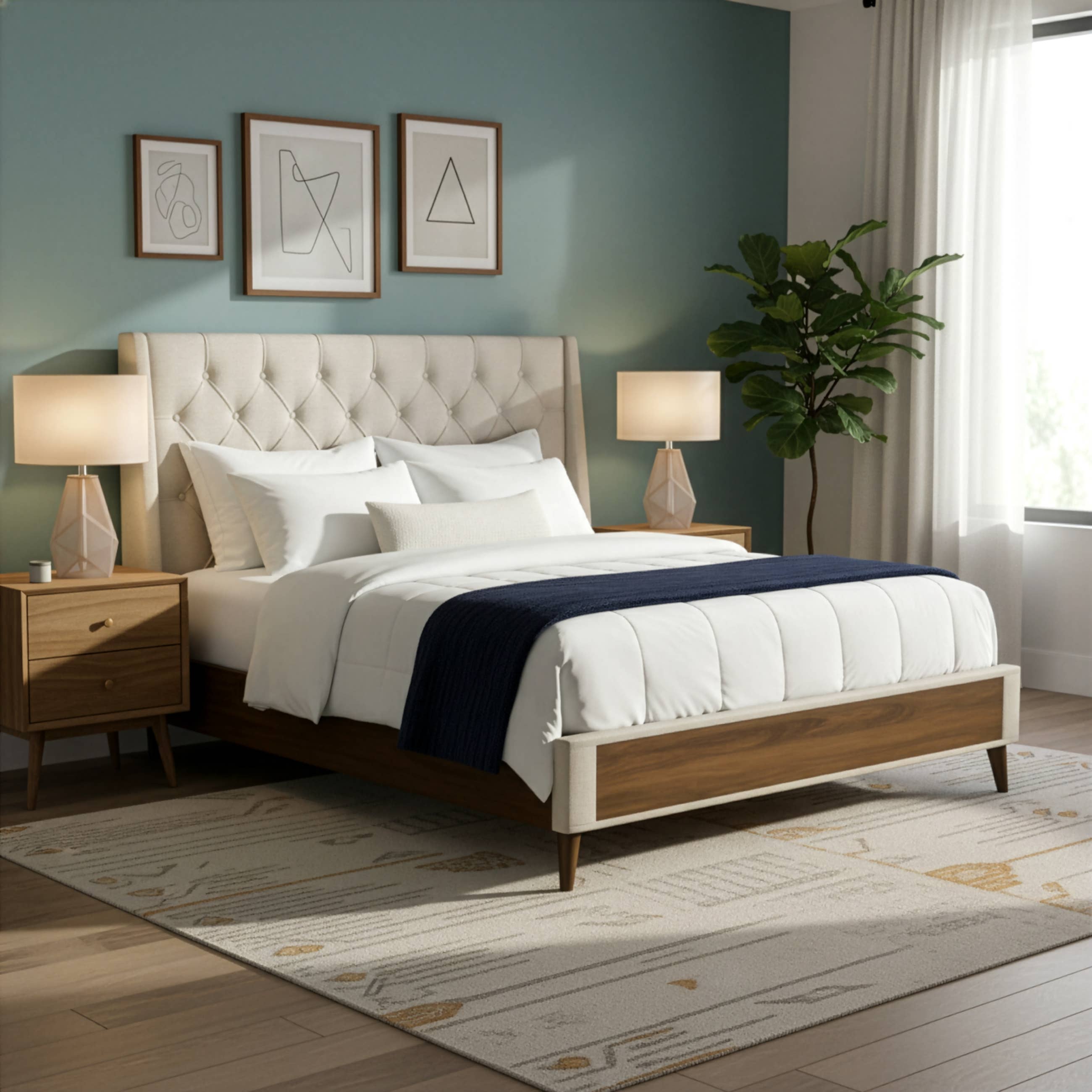 Glamour Home - Wholesale Bed - Arlo Beige Fabric Queen Bed with Wings and Button Tufting1