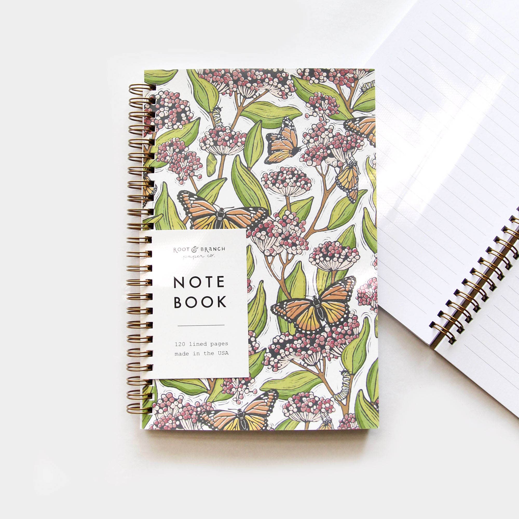 Root & Branch Paper Co. - Wholesale Notitieboekje - Monarch+ Milkweed spiraal gebonden notitieboek