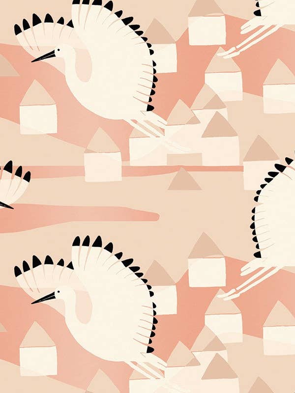 Papier peint IBIS coloris Blush for wholesale by Léopoldine Chateau