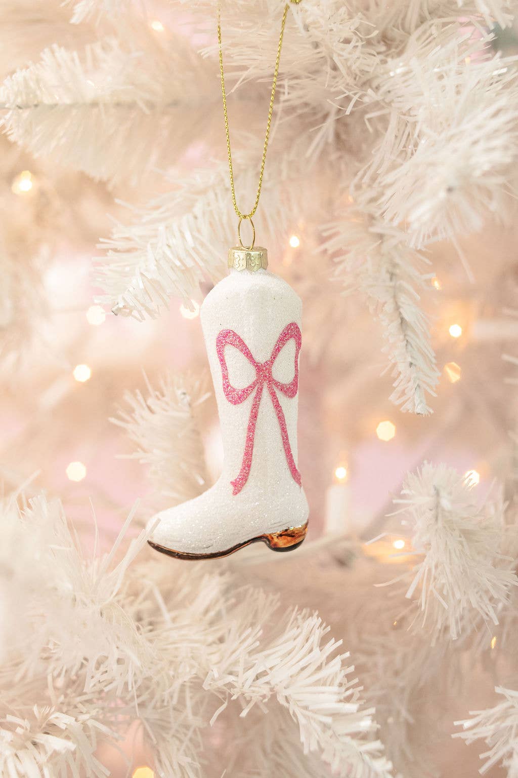 Rock Paper Scissors - Wholesale Ornament - Cowboy Boot Christmas Ornament with Glitter Pink Bow
