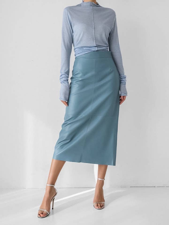 Marayn – wholesale Skirt – Women’s – 2025 NEW Vintage Faux Leather Slit Skirt AutumnWinter2