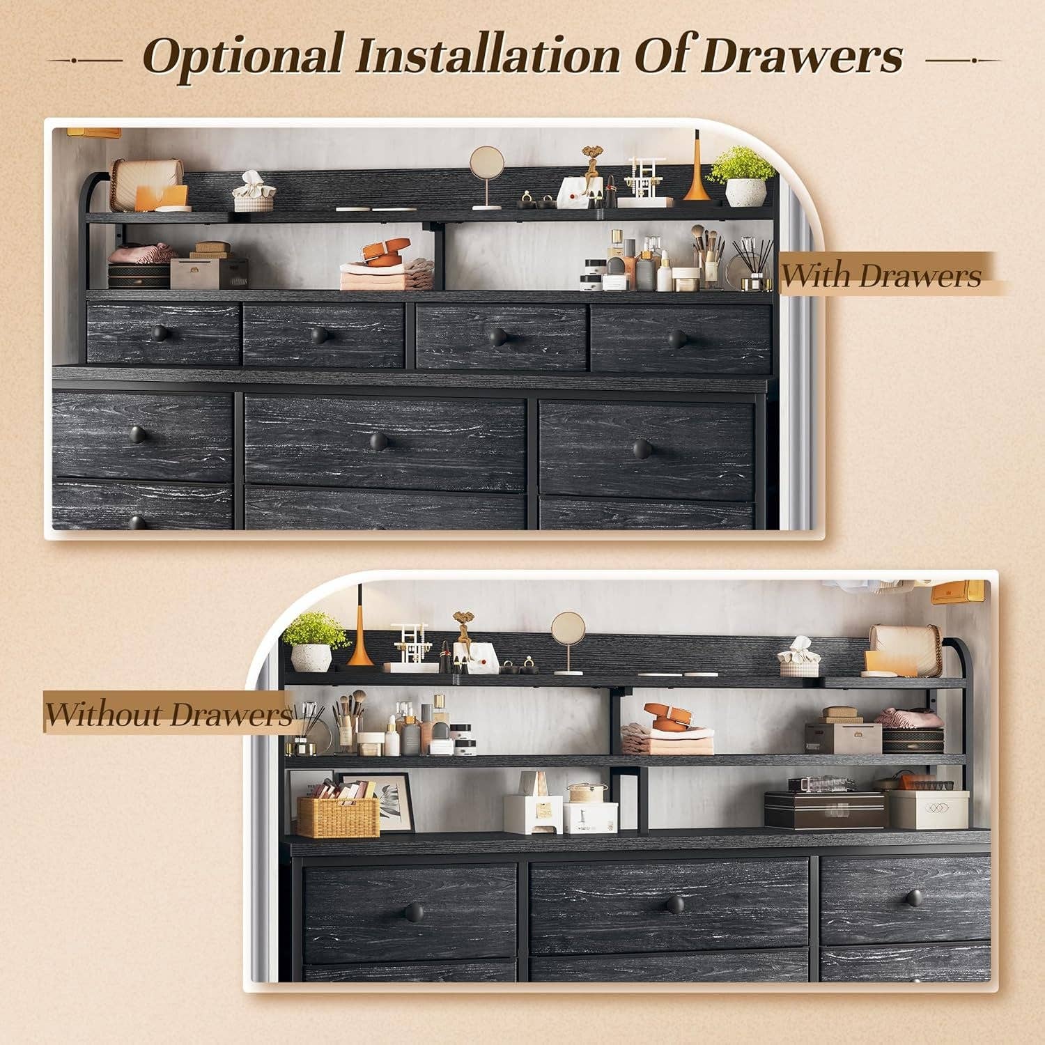 51.2 Inch Wide Black Dresser With 13 Drawers And LED Lights for wholesale on Faire7