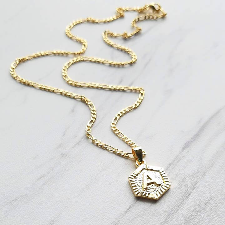 Luxe Hexagon Medallion Necklace for wholesale by Good Karma Designs