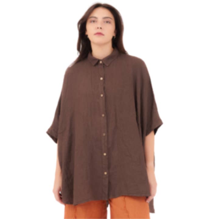 6389 Chocolate Vera May Italian Linen One Size Top for wholesale by VeraMay