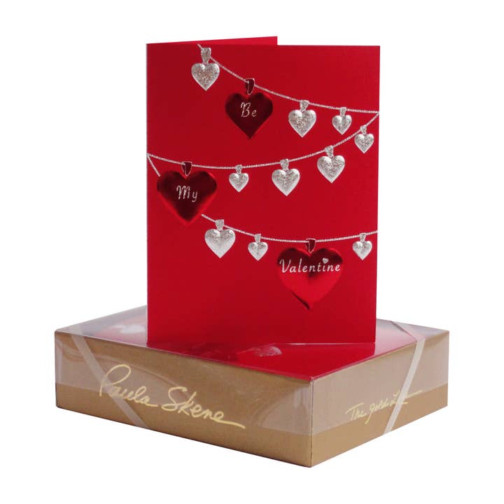 Heart Garland on Red Valentine's Day Card for wholesale by PAULA SKENE DESIGNS