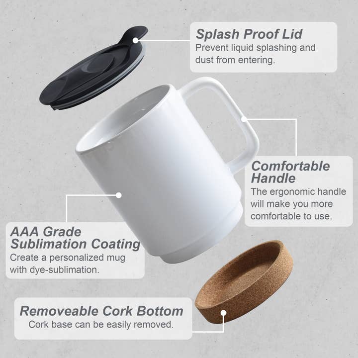 ARTONUSA - Wholesale Coffee Mug - 14 OZ Sublimation Mugs with Cork base and Splash proof lid