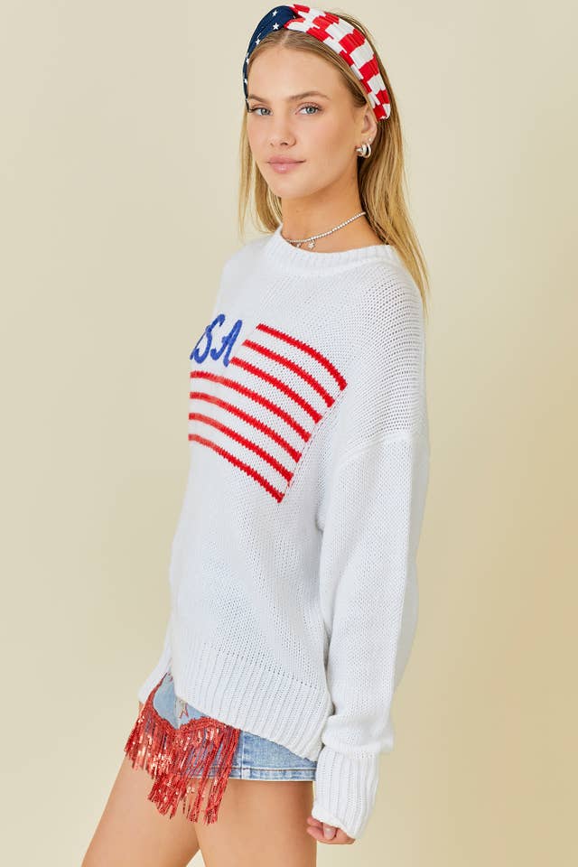 BLANCO Jersey con la bandera estadounidense del 4 de julio de venta al por mayor en Faire8