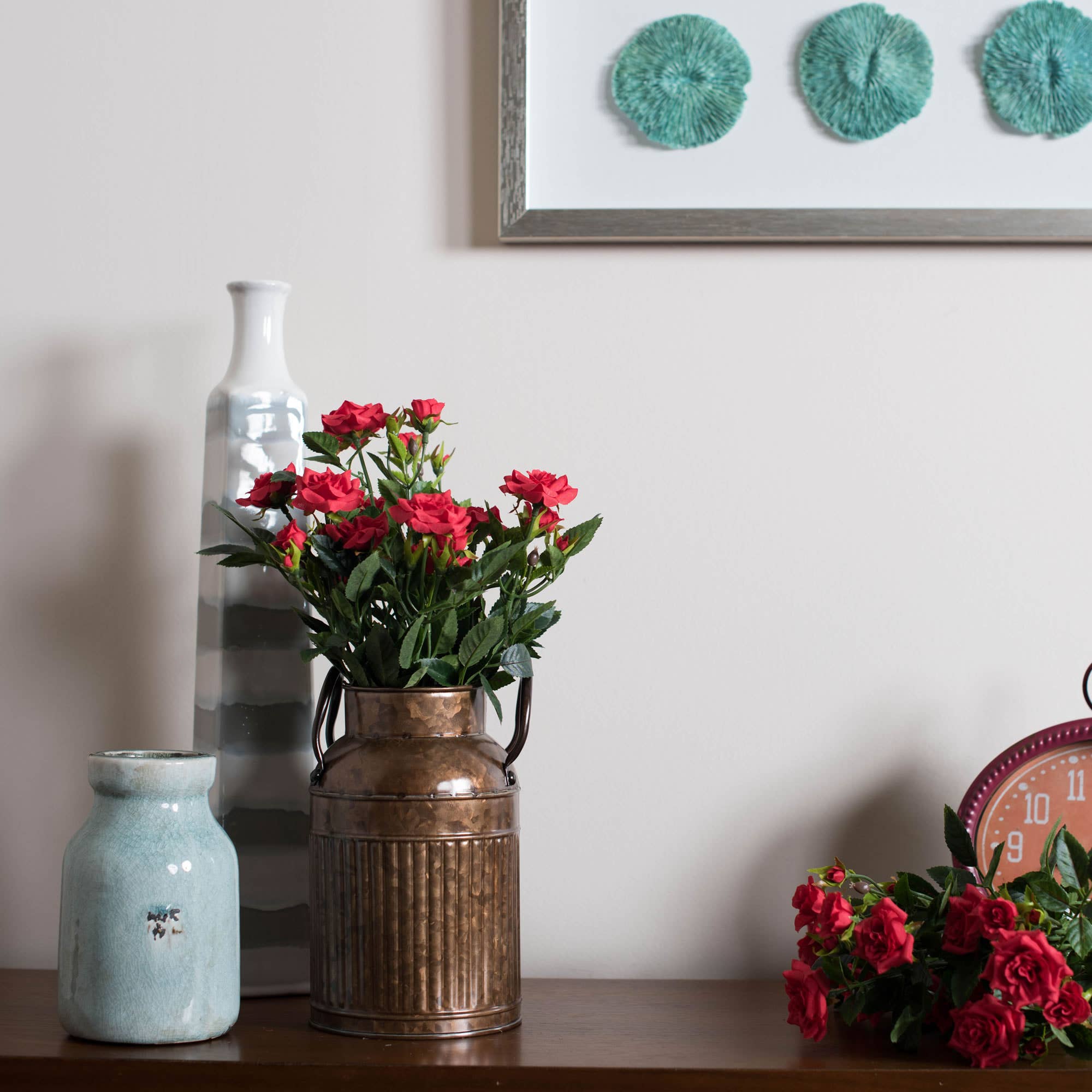 Vickerman 15" Artificial Red Mini Diamond Rose Bush. for wholesale on Faire1