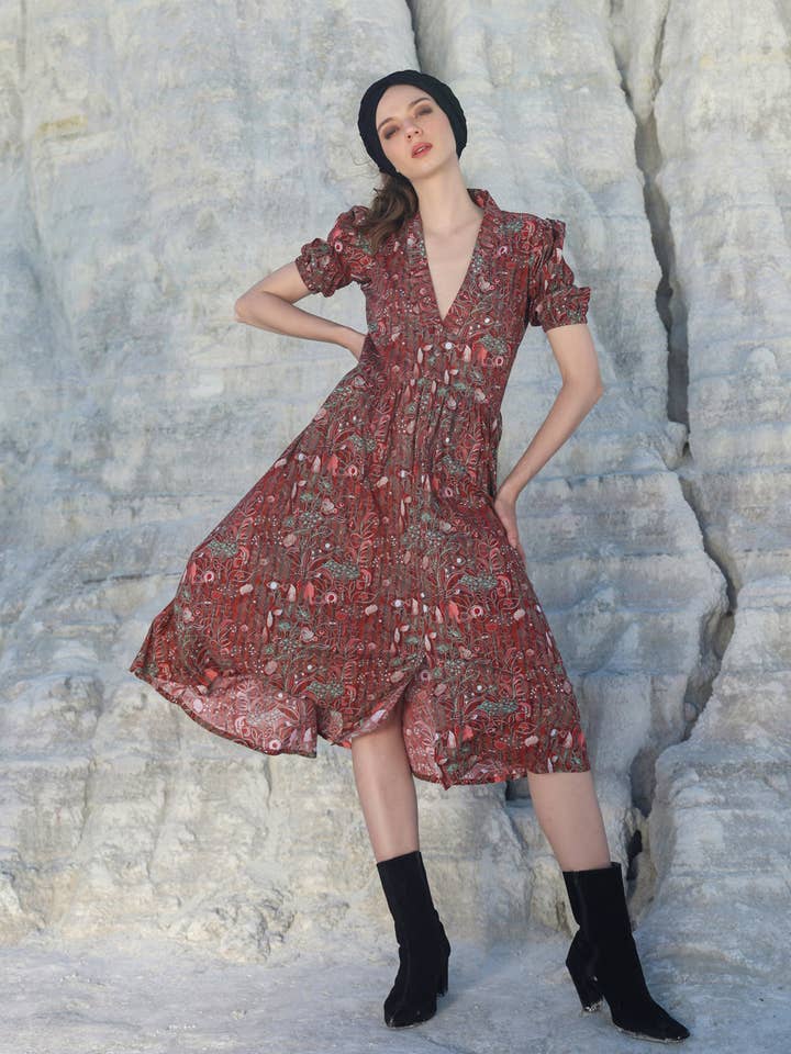 Multi Mocha eye midi dress for wholesale on Faire2