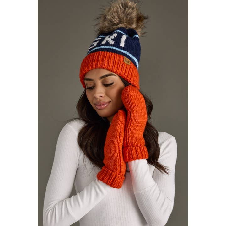 Panache Apparel Co. - Wholesale Beanie - Women's - Orange, Navy & Lt. Blue Ski Pom Hat4