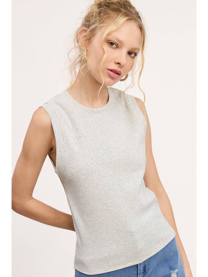 La Miel - Wholesale Tank Top - Women's - HUT7340-Stretchy Basic Ribbed Sleeveless Crew Neck Top8