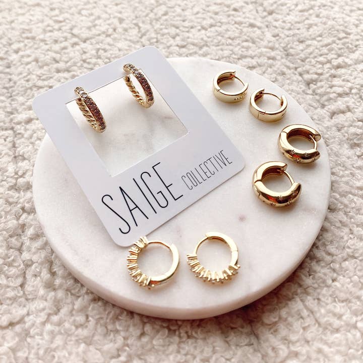Saige Collective - Wholesale Huggie Earrings - Saige - Gold Plated CZ Huggie Hoop - assorted0