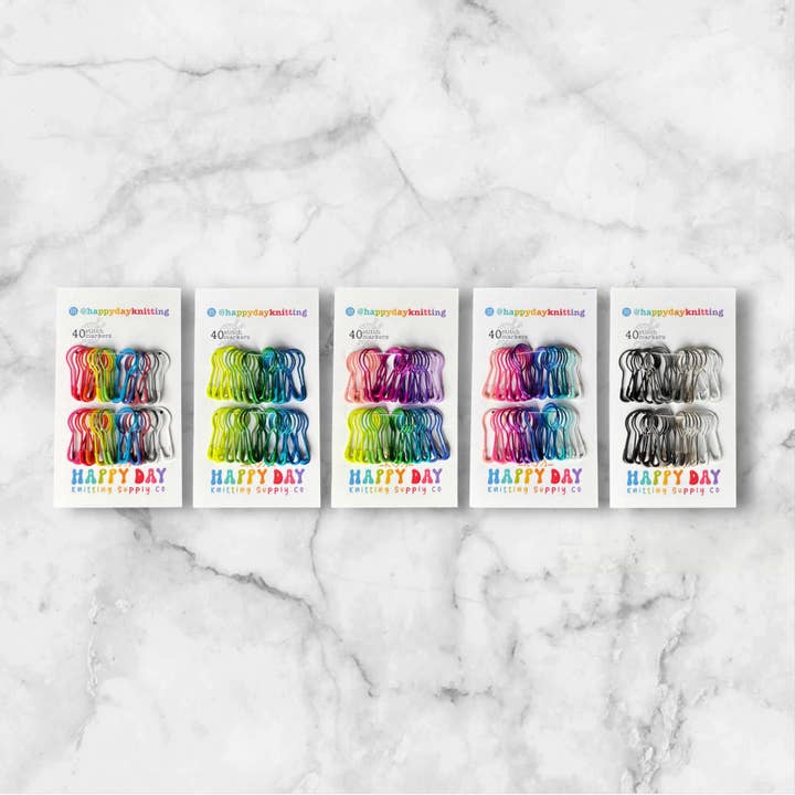 40 Locking Bulb Pin Stitch Markers - Core Colourways for wholesale by Happy Day Knitting