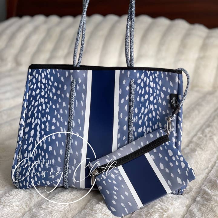 The Classy Cloth WS - Wholesale Tote Bag - Unisex - Neoprene Carryall Tote - Navy Speckled RTS5