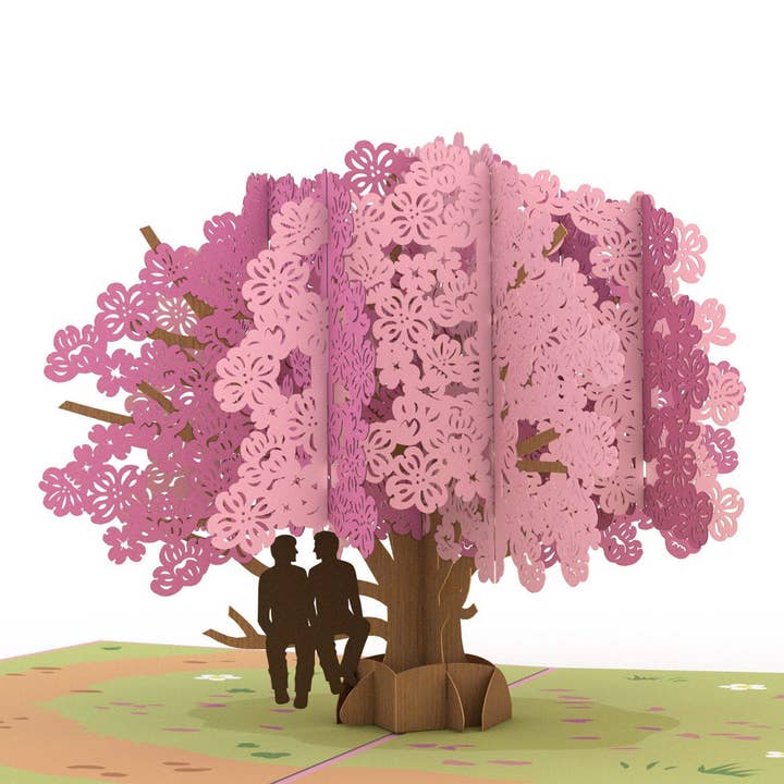 Dogwood Love Scene Purple Same Sex Male Pop-Up Card for wholesale by Lovepop Cards