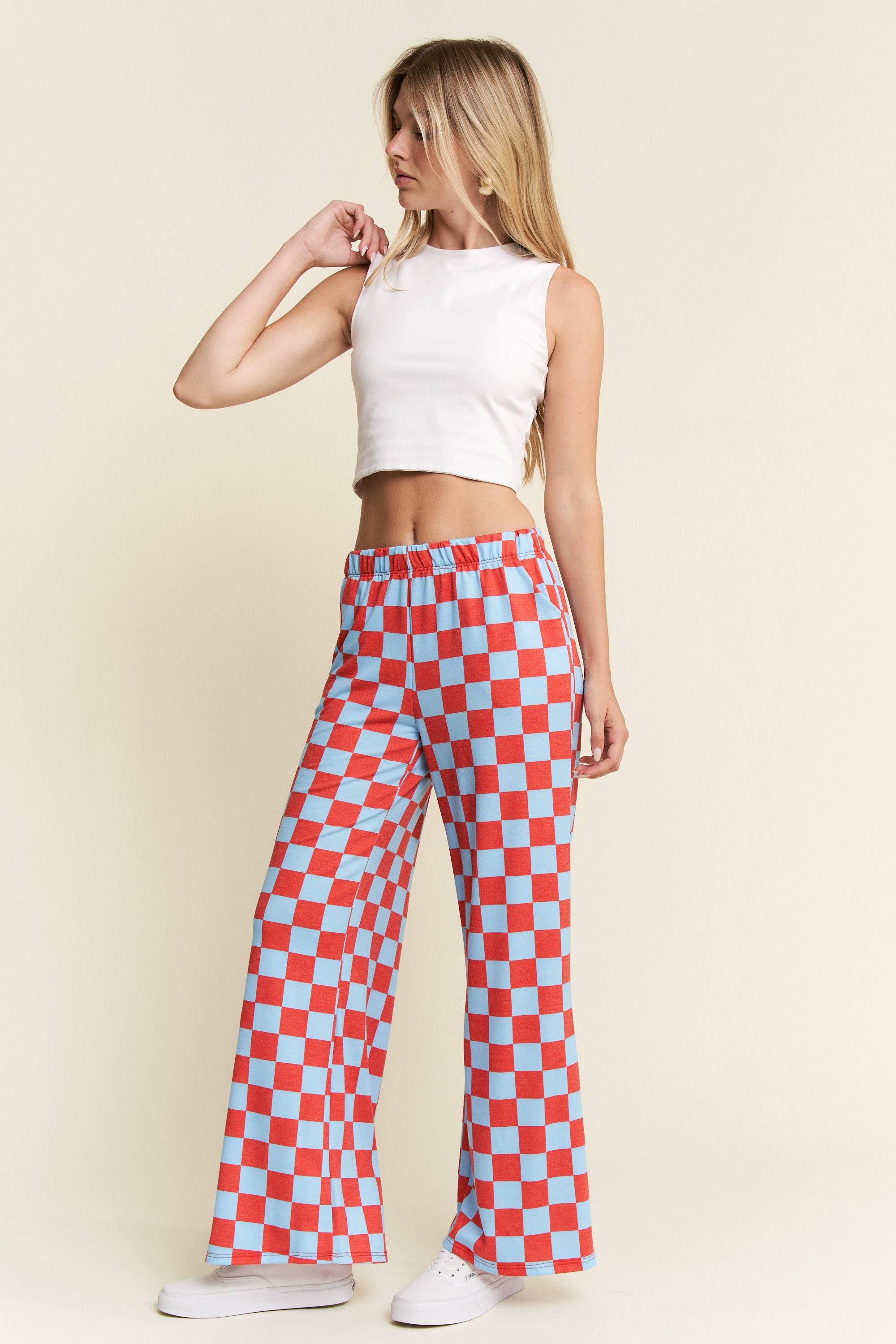 JADE BY JANE - Wholesale Pants - Women's - HIGH WAIST CHECKERED STRAIGHT LEG KNIT PANTS29